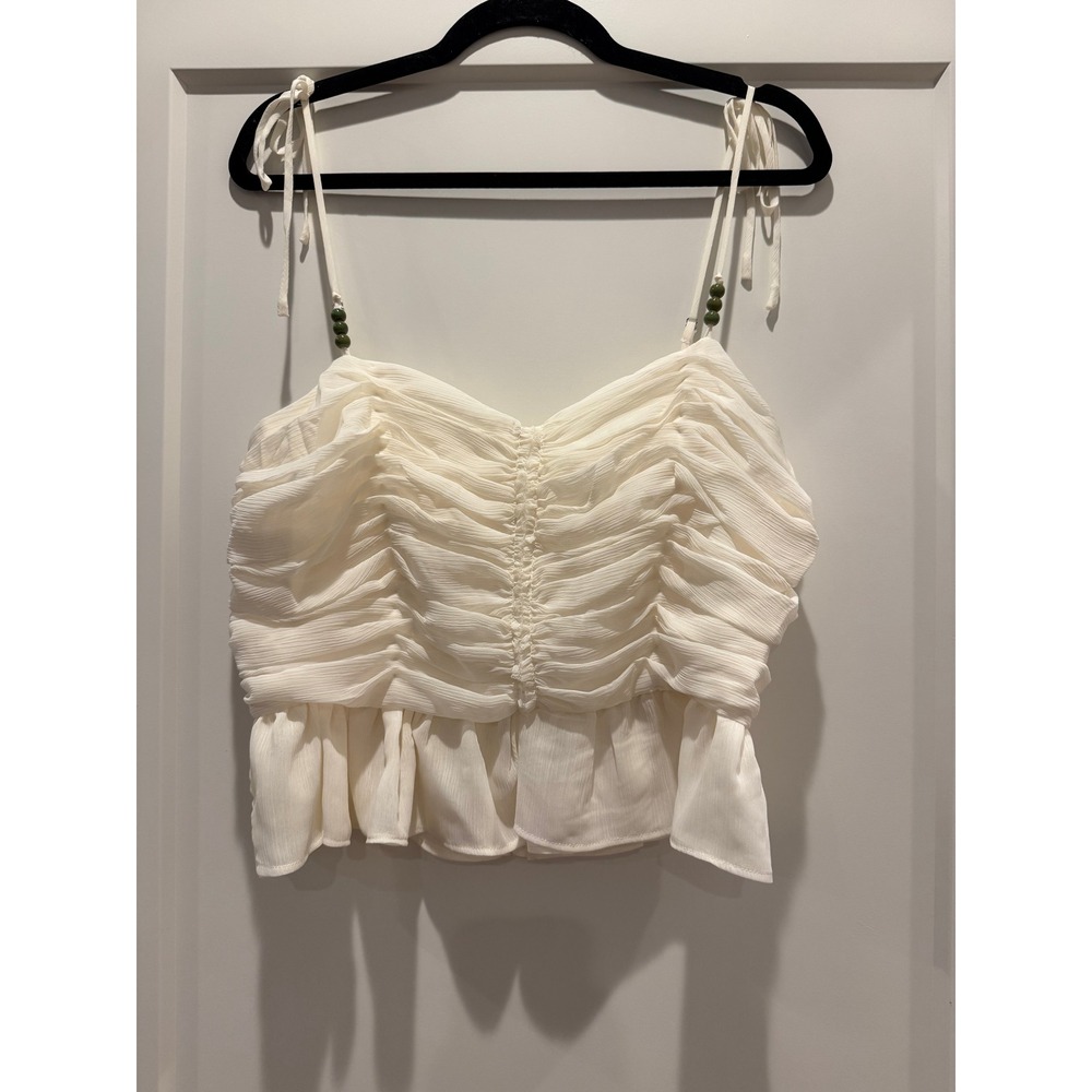 Parker Ivory Ruched Peplum Cami Top Tie Shoulder Size 14 Lined Boho